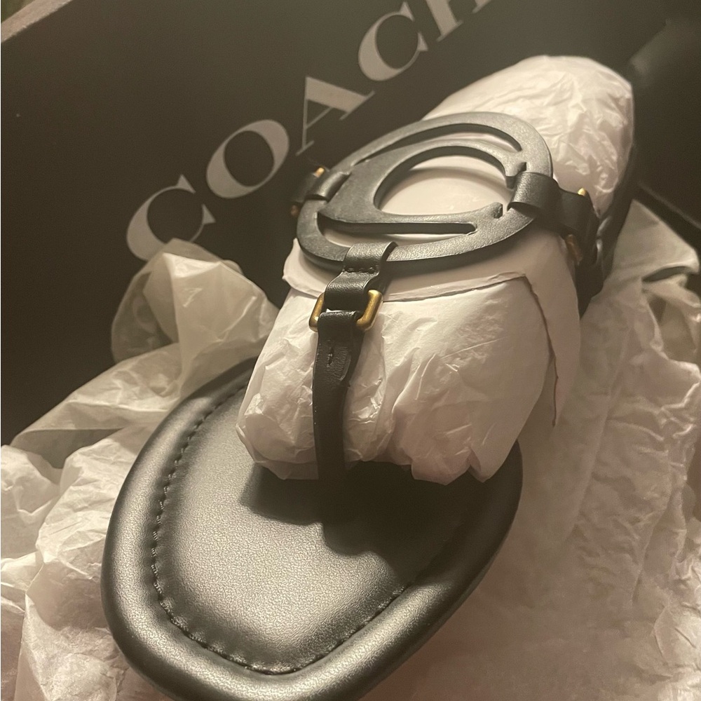 Coach Black Sandals with Gold Buckle